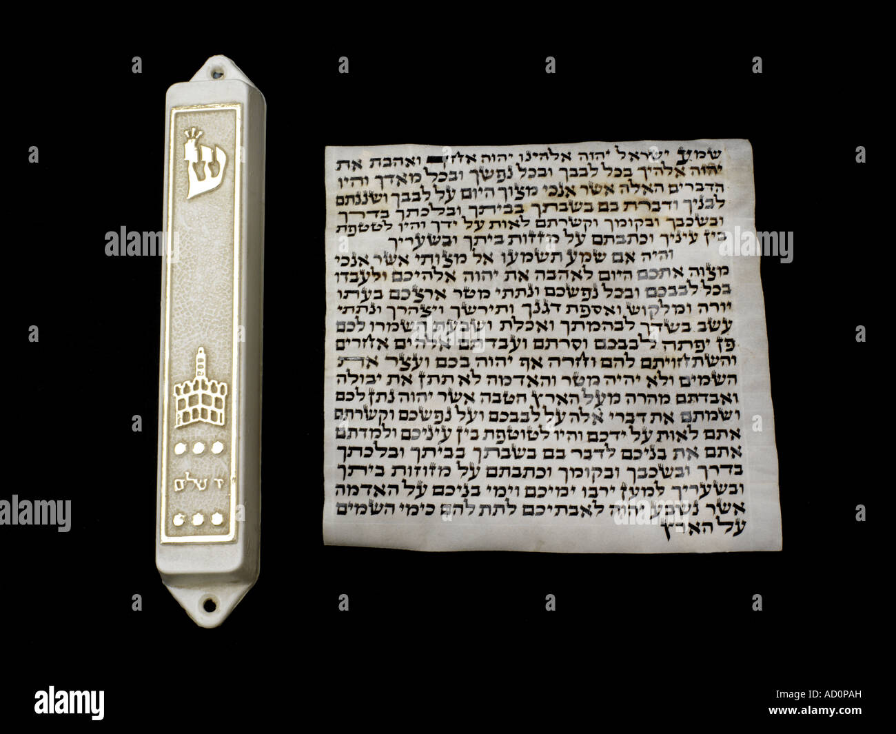 Mezuzá & Contenido oración Shema Judaísmo Fotografía de stock Alamy