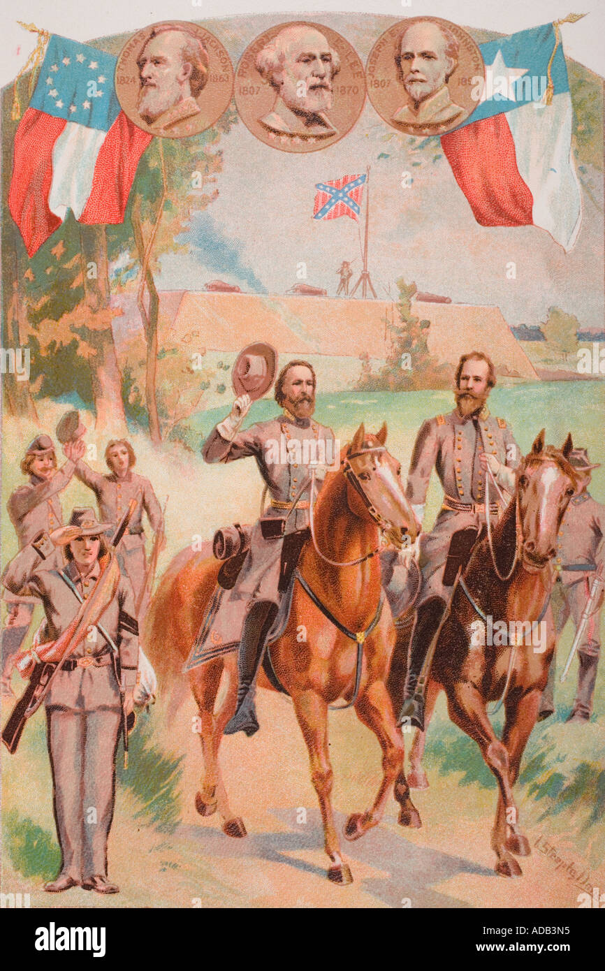 Uniformes Confederados durante la Guerra Civil Americana, 1861 a 1865. Artista Davis Foto de stock
