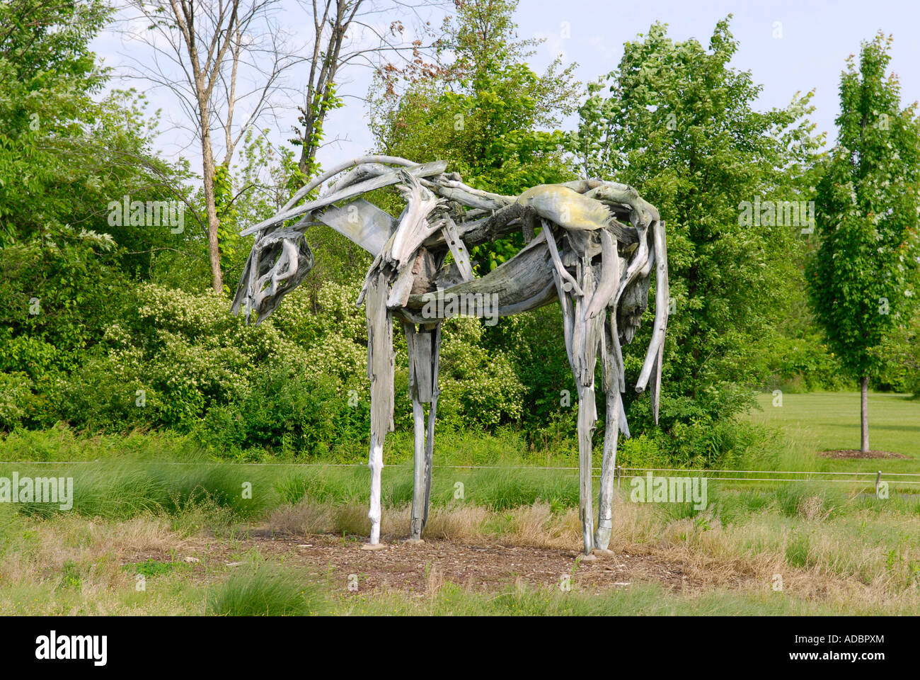 Caballo de madera escultura artista desconocido en el Frederik Meijer Gardens y el parque de esculturas en Grand Rapids, Michigan MI Foto de stock