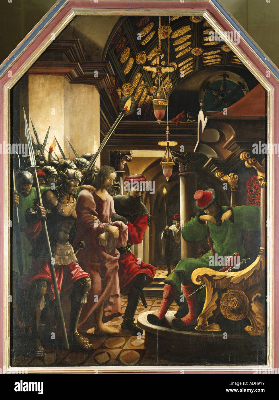 Bellas artes, Altdorfer, Albrecht (circa 1480 - 1538), retablo, Sebastiansaltar, Cristo ante Caifás, 1509 - 1518, madera, 129,5 cm x 97 cm, Canónigos Regulares de San Agustín monasterio, Sankt Florian, Copyright del artista no ha de ser borrado Foto de stock