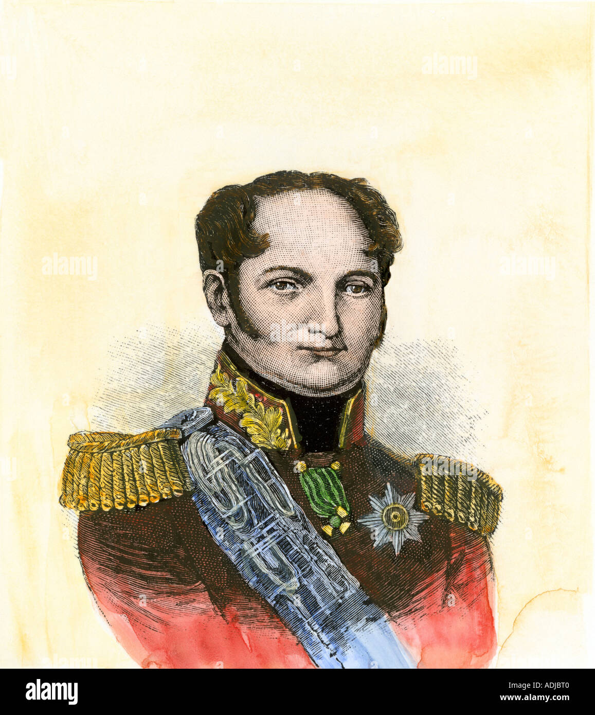 El emperador Alejandro I de Rusia. Xilografía coloreada a mano Foto de stock