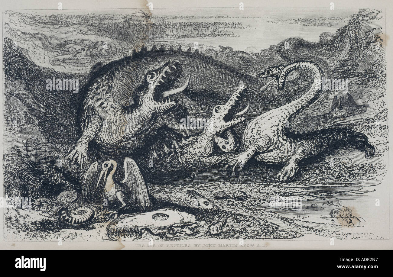 Una ilustración de la fantasía de los reptiles de la prehistoria Foto de stock