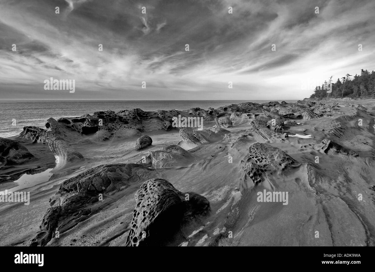 Las formaciones rocosas y el océano en la orilla Acres State Park Oregon Foto de stock
