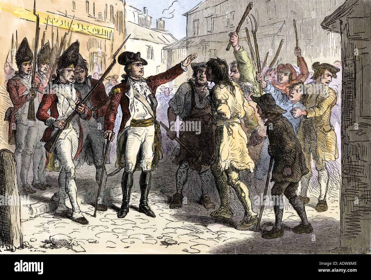 Carolina del Norte Royal Gobernador Tryon enfrentan los reguladores  colonial británico protestando los impuestos de 1771. Xilografía coloreada  a mano de una ilustración Darley Fotografía de stock - Alamy