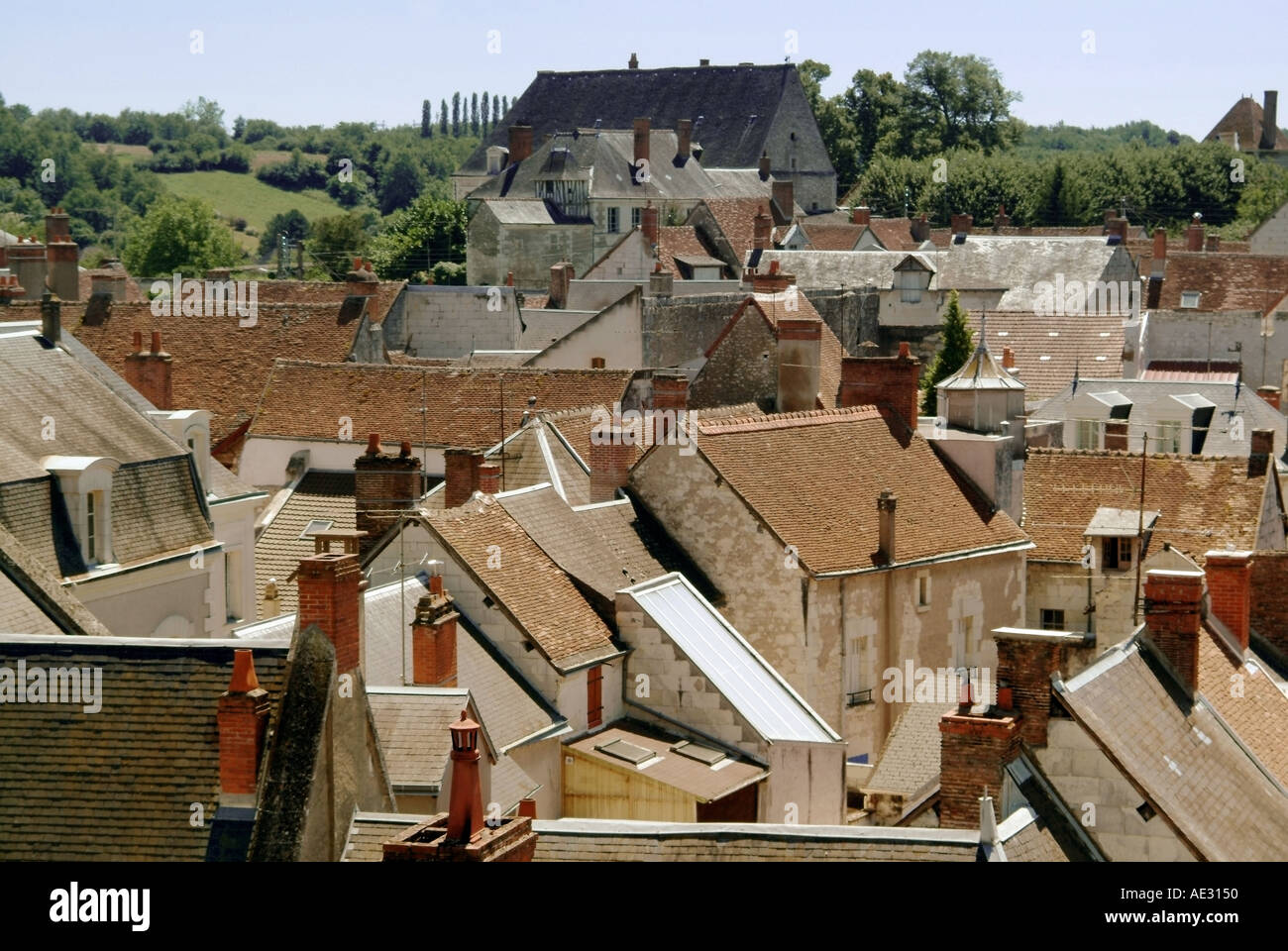 Francia Loir et Cher st aignan vista de la ciudad desde el chateau Foto de stock