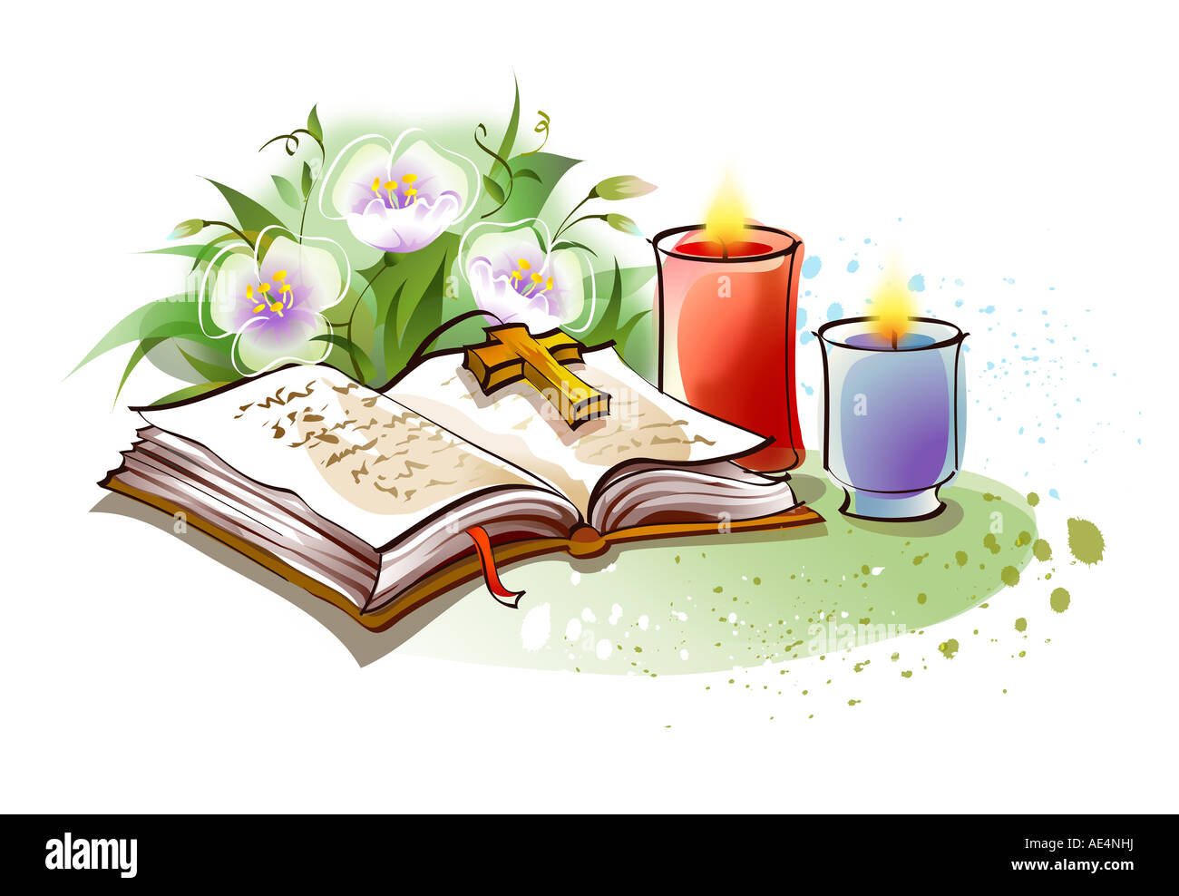 Close-up de la Biblia con las velas encendidas Fotografía de stock - Alamy