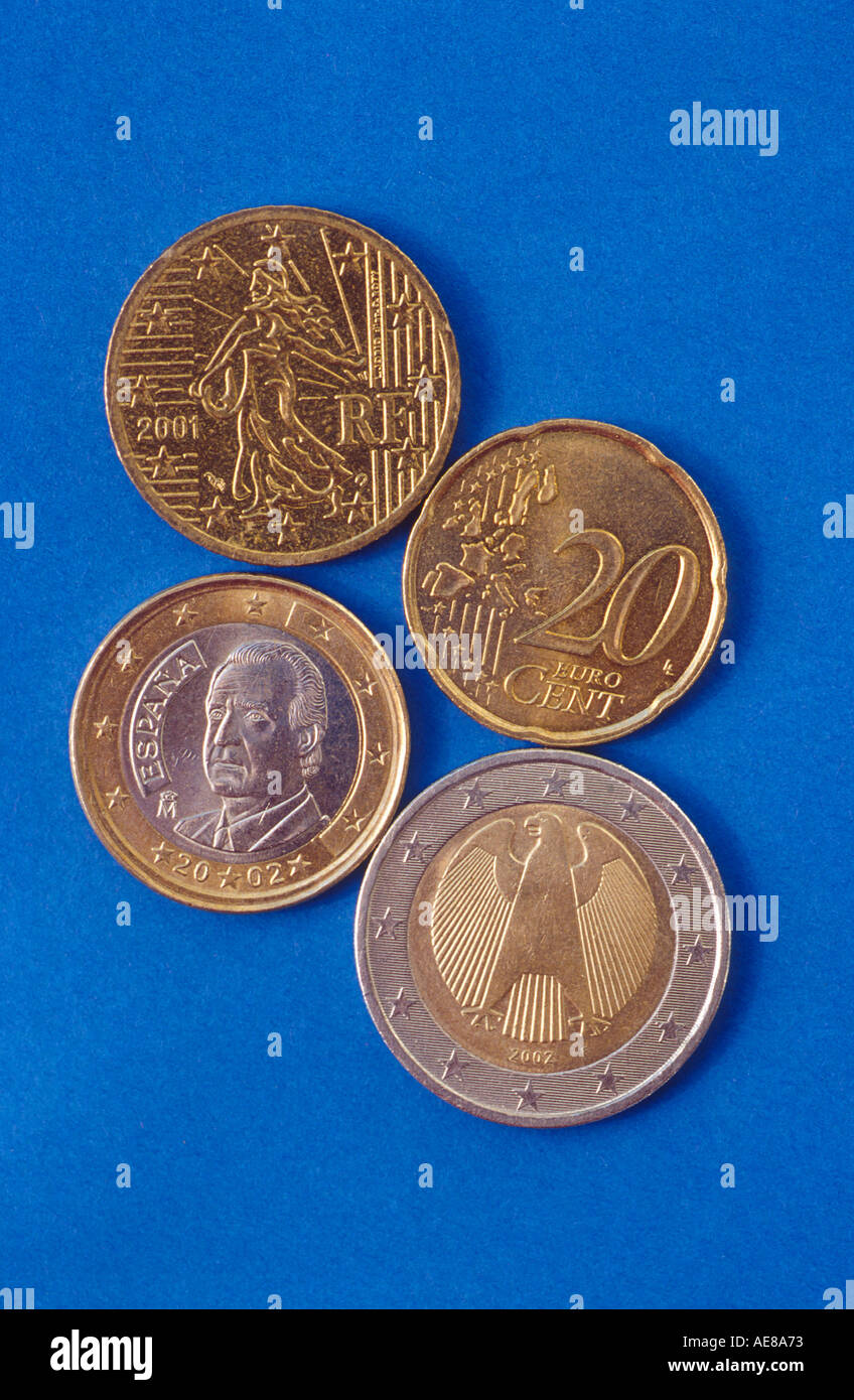 Euro Dólar monedas de Francia España Alemania Fotografía de stock - Alamy
