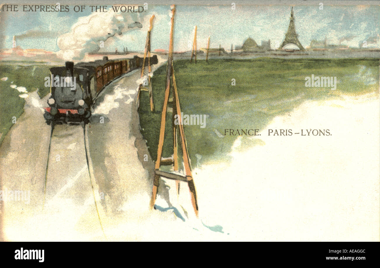 Postal de los trenes expresos del mundo: Francia circa 1910 Foto de stock