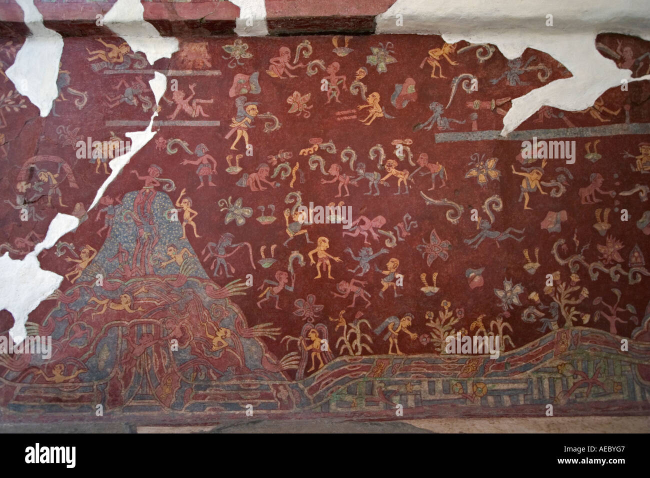 Una pintura mural en el Palacio de Tepantitla (México). Fresque murale du Palais de Tepantitla (Mexique). Foto de stock