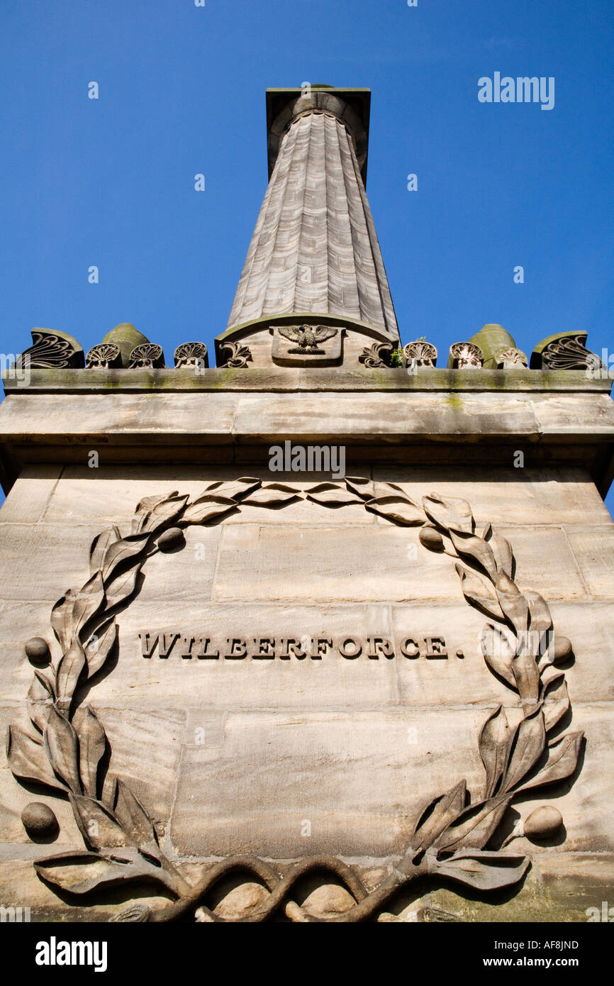 La columna conmemorativa de la esclavitud abolicionista William Wilberforce Kingston upon Hull, Yorkshire, Inglaterra Foto de stock
