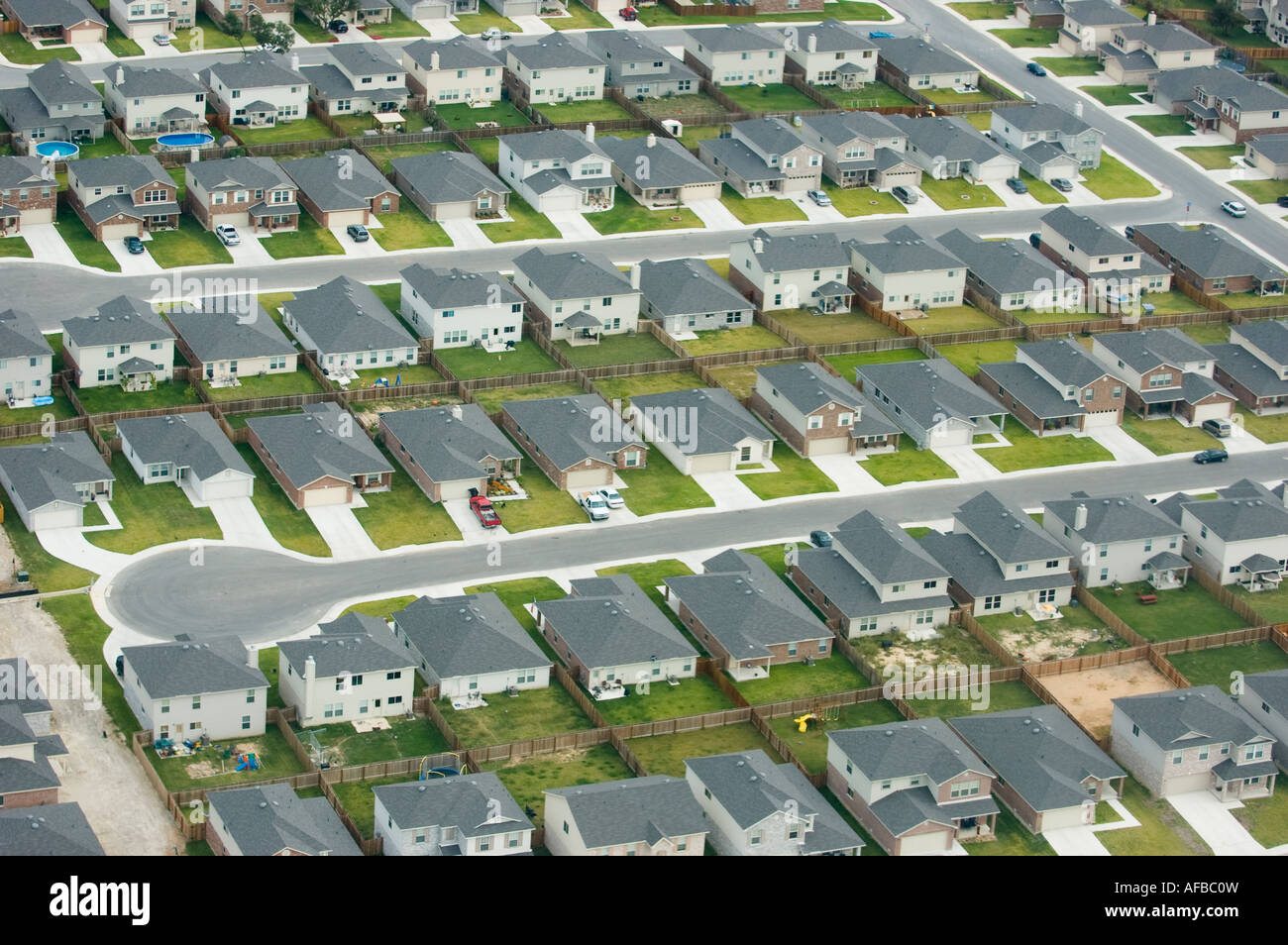 Vista aérea de un desarrollo habitacional en San Antonio, Texas. Foto de stock