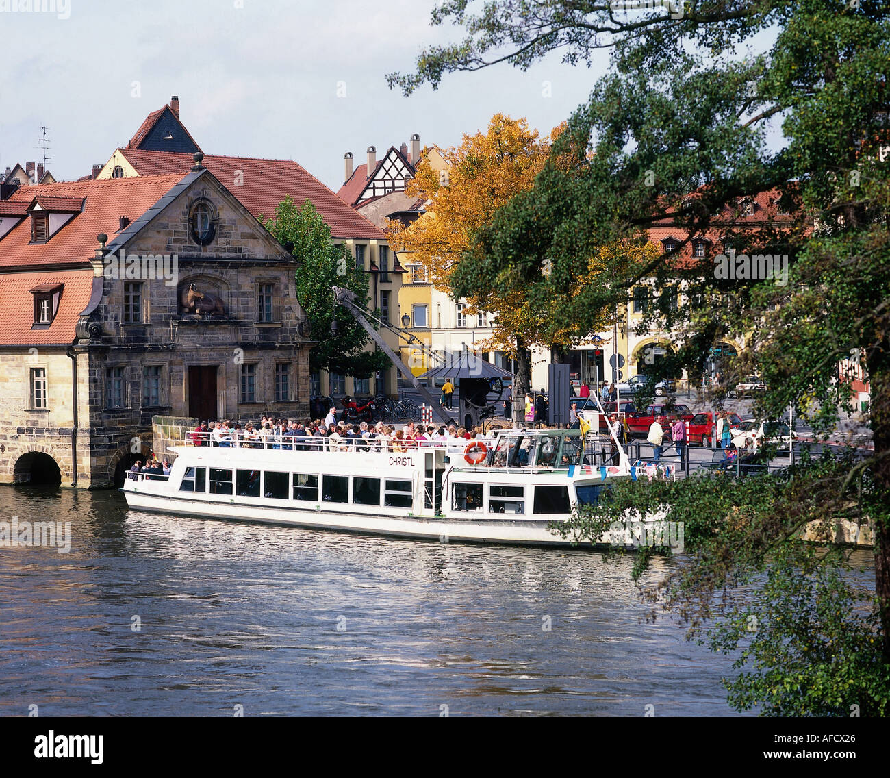 Geografía / viajes, Alemania, Baviera, Bamberg, Río Main en Old Harbour, viaje redondo en Main / río Regnitz, UNESCO, Mundo Heri Foto de stock