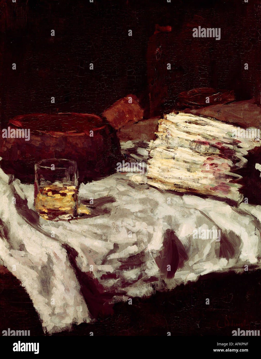 "Bellas Artes, Carl Schuch, (30.9.1846 - 13.9.1903), pintura, 'Stillleben mit Spargel', circa 1885, óleo sobre lienzo, 63x79 cm, Ne Foto de stock
