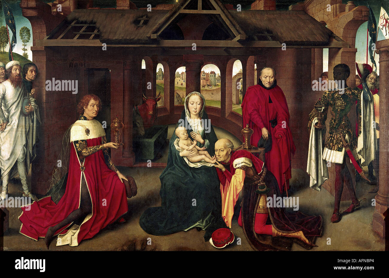 "Bellas Artes, Hans Memling (circa 1435 - 1494), pintura, 'Anbetung der Könige' (la Adoración de los magos), Prado, Madrid religiou Foto de stock