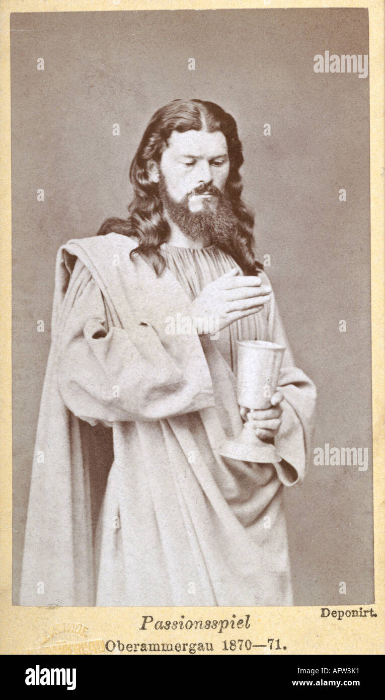 Teatro, teatro, Obras de pasión, Oberammergau, Joseph Maier como Jesucristo, fotografía, 1870 - 1871, Foto de stock
