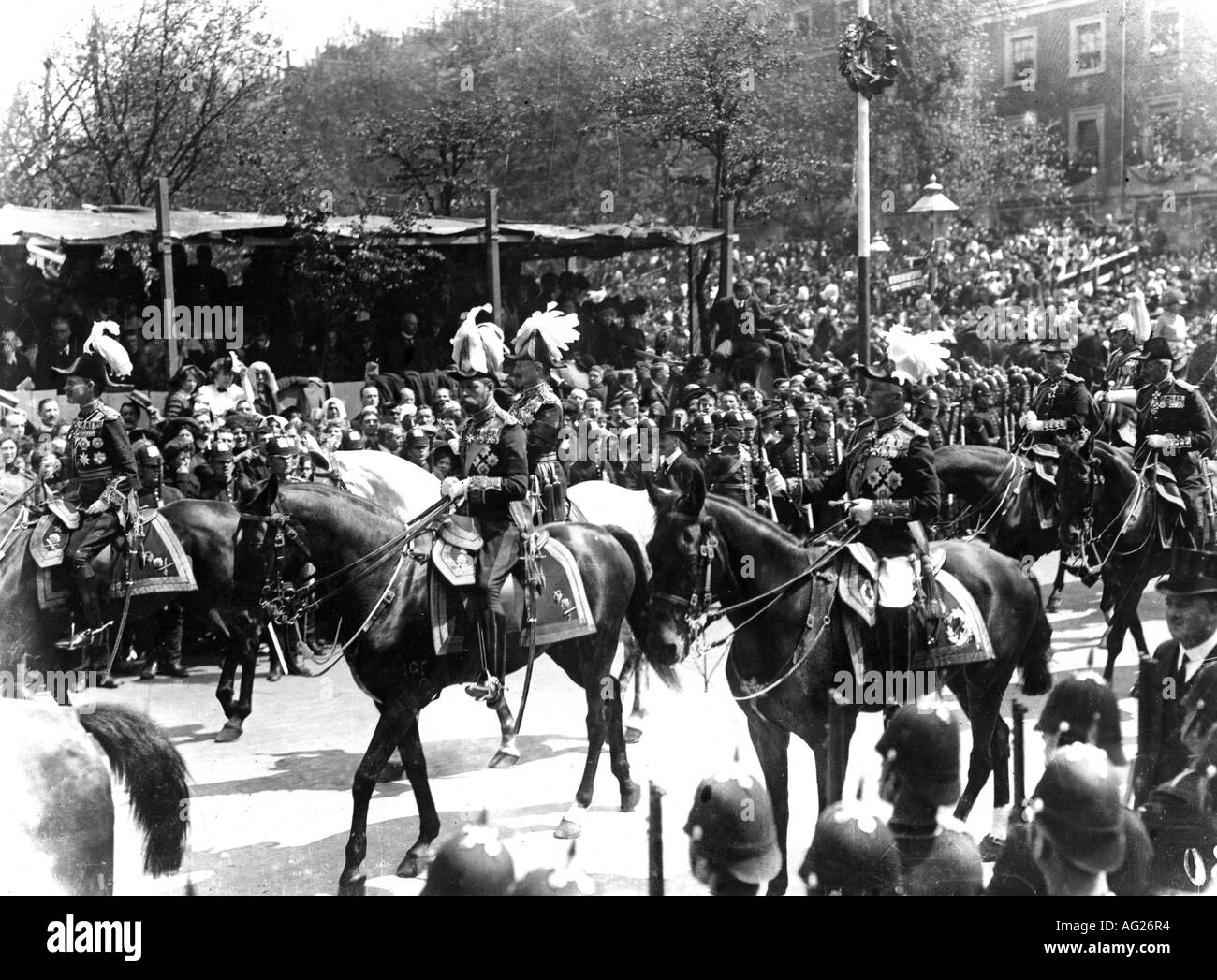 Eduardo VII, 9.11.1841 - 6.5.1910, Rey de Gran Bretaña 22.1.1901 - 6.5.1910, procesión funeraria con heredero al trono George V, emperador alemán Guillermo II, Duque Arturo de Connaught y Strathearn, Windsor, 20.5.1910, , Foto de stock