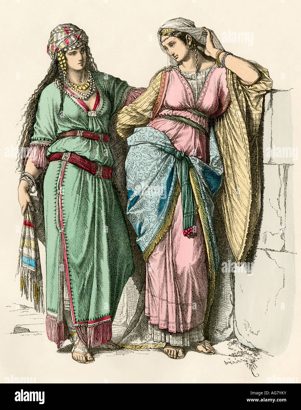 Upperclass mujeres judías en el antiguo Israel. Mano de color imprimir Foto de stock