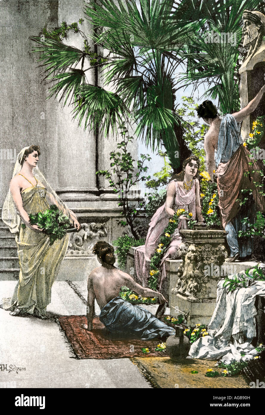 Casa y sirvientes de Escipión el joven Roma antigua. Mano de color halftone de ilustración. Foto de stock