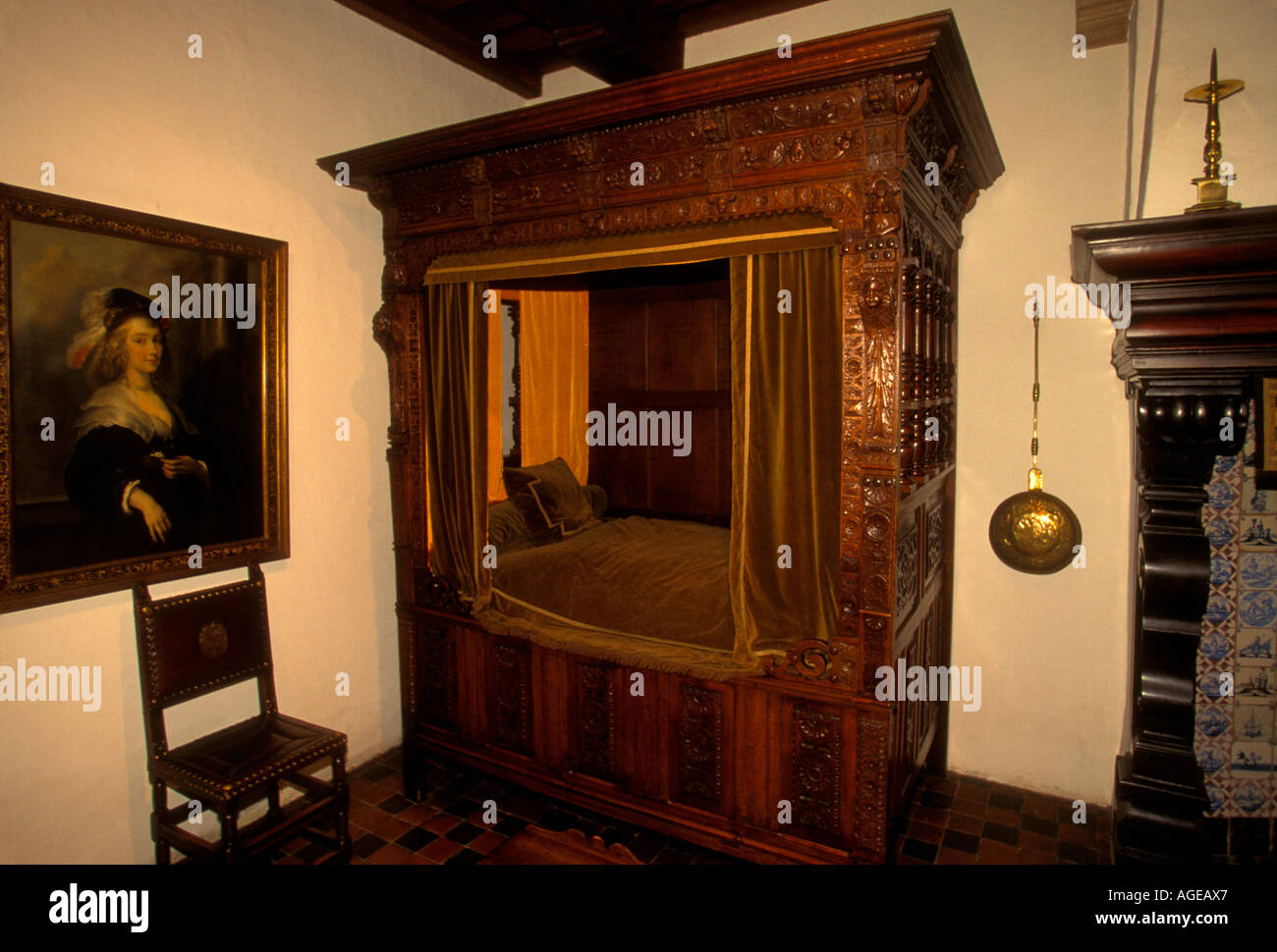 Dormitorio, la casa de Rubens, Rubenshuis, hogar, Peter Paul Rubens, museo, Amberes, provincia de Amberes, Bélgica, Europa Foto de stock