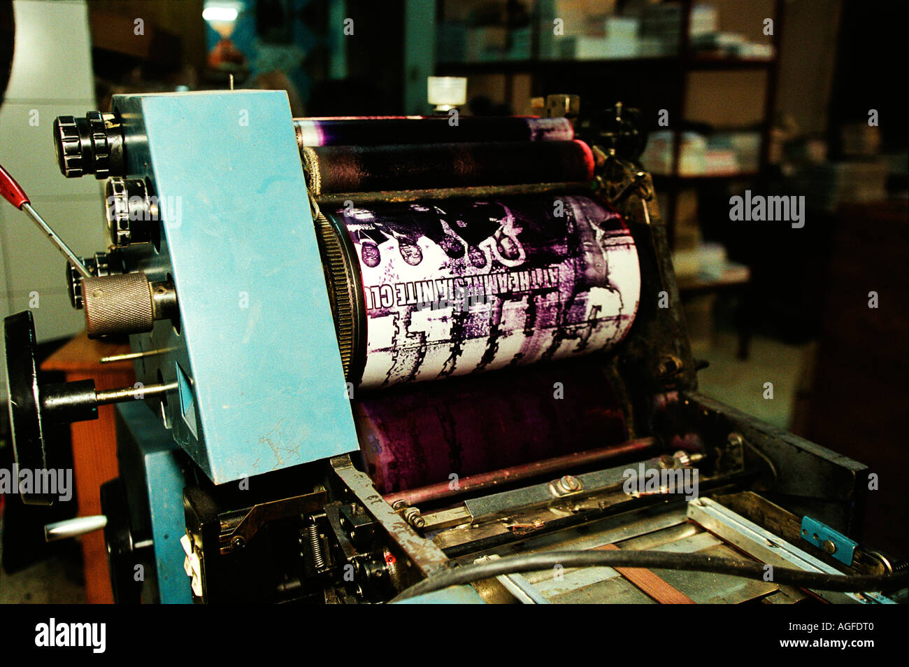 Máquina de impresión en King Jammy s Studio en Kingston en Jamaica Foto de stock