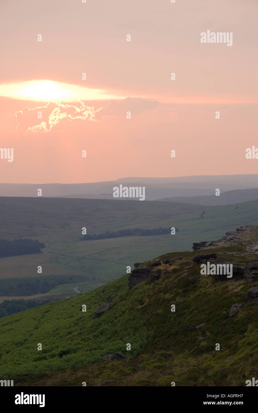 Sunset Peak District, Derbyshire, Reino Unido Foto de stock