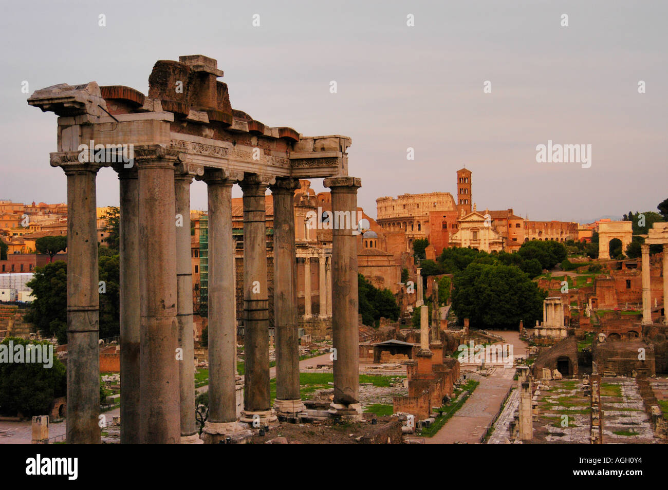 Las ruinas de la antigua Roma, el Foro Romano, el Foro Romano, Roma, Italia Foto de stock