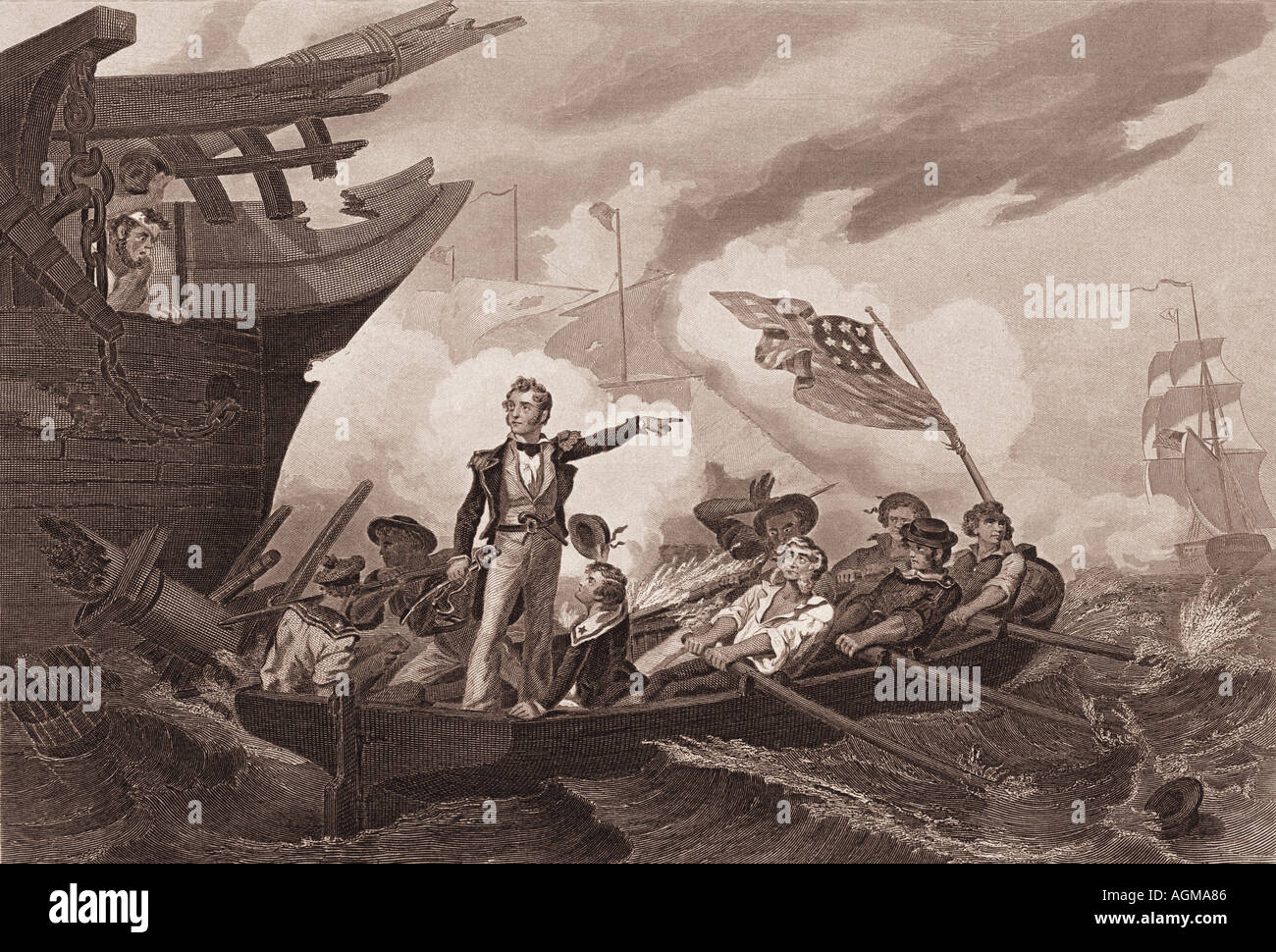 La batalla del lago Erie, 1813 Foto de stock