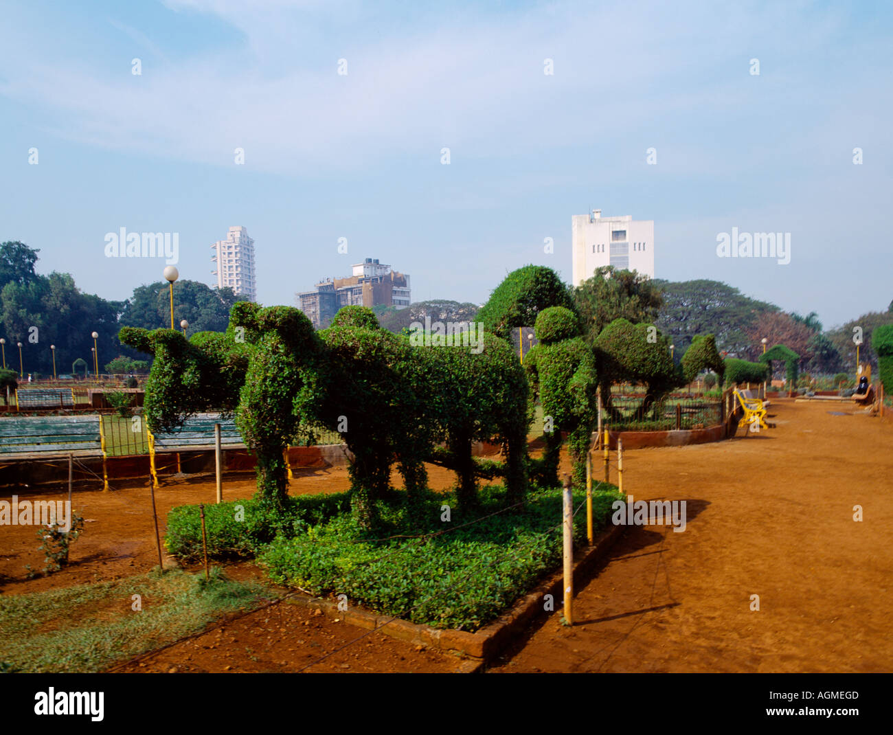 Mumbai (antes Bombay) India Jardines Colgantes Topiary esculpida por el hombre y los bueyes Foto de stock