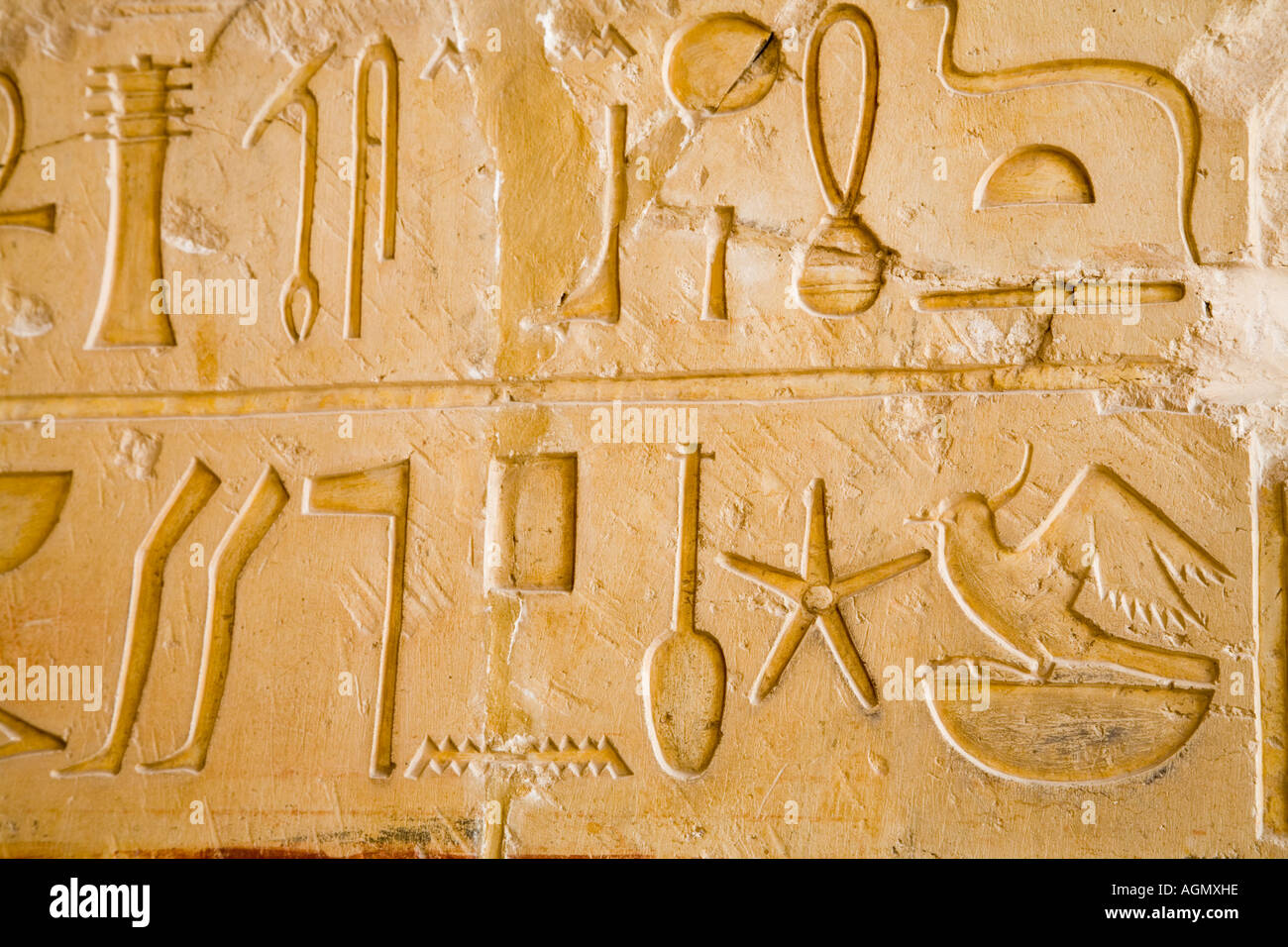 Los jeroglíficos en el templo de Hatshepsut, Valle de los Reyes Egipto Foto de stock