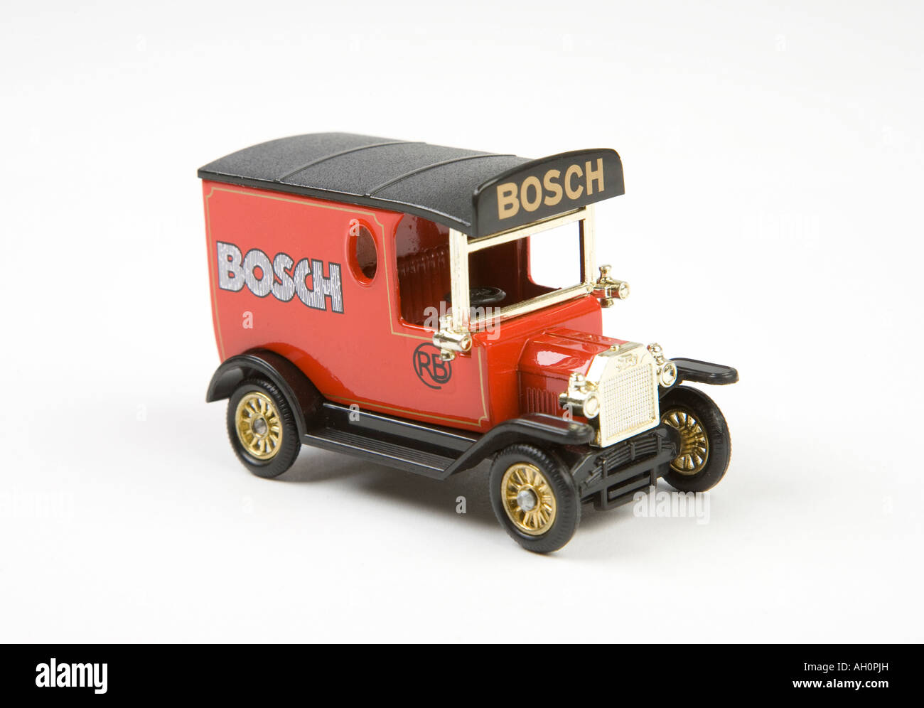 Modelo a escala de juguete antiguo estilo entrega van con el logotipo de Bosch Foto de stock