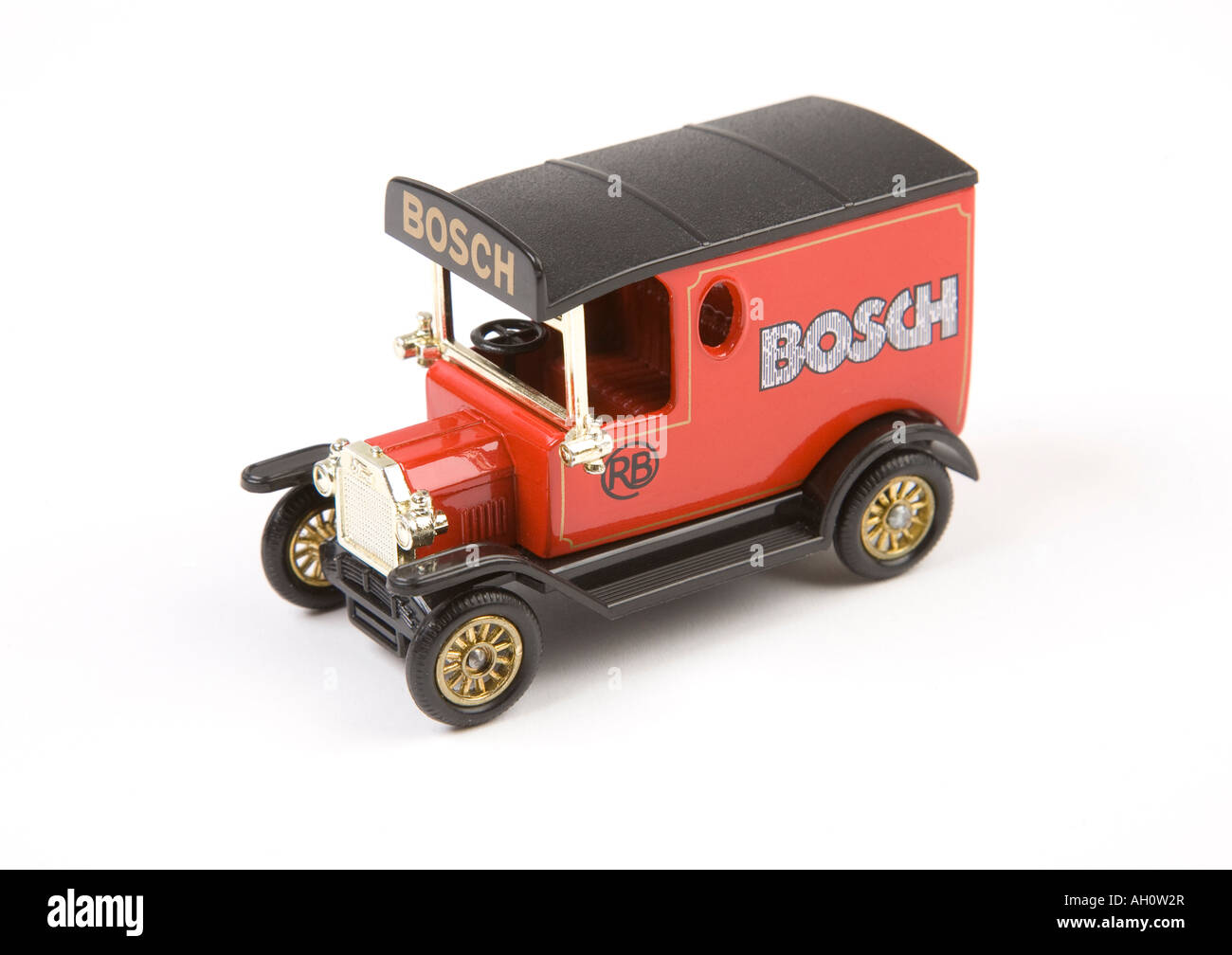 Modelo a escala de juguete antiguo estilo entrega van con el logotipo de Bosch Foto de stock