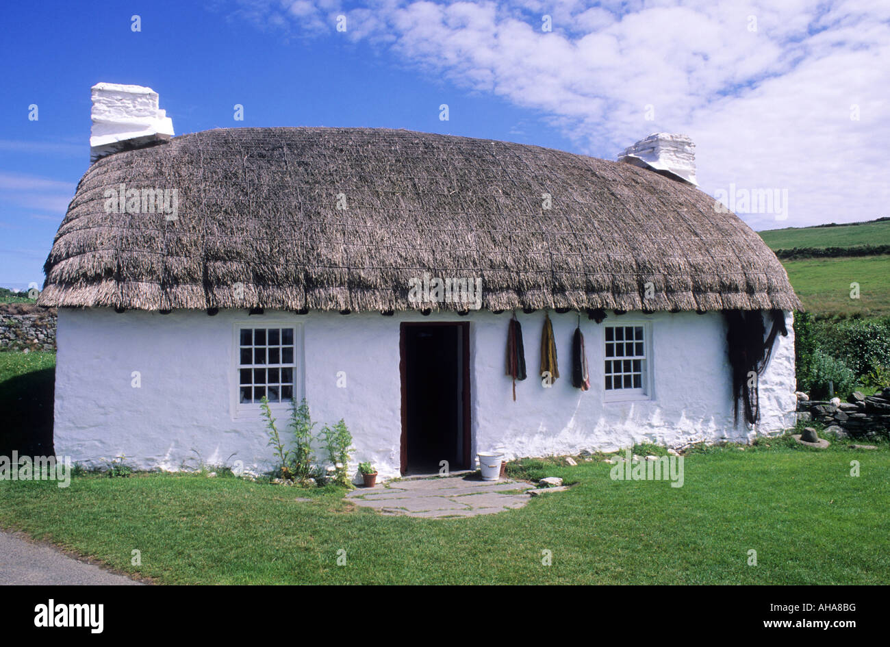Cregneash, Isla de Man, Harry Kelly's Cottage crofters Manx tradicional Foto de stock