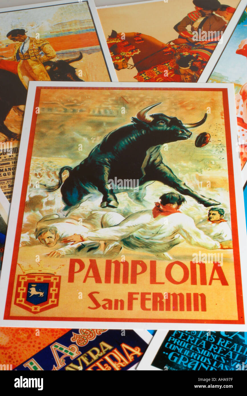España postal del viejo cartel de los Sanfermines de Pamplona Foto de stock