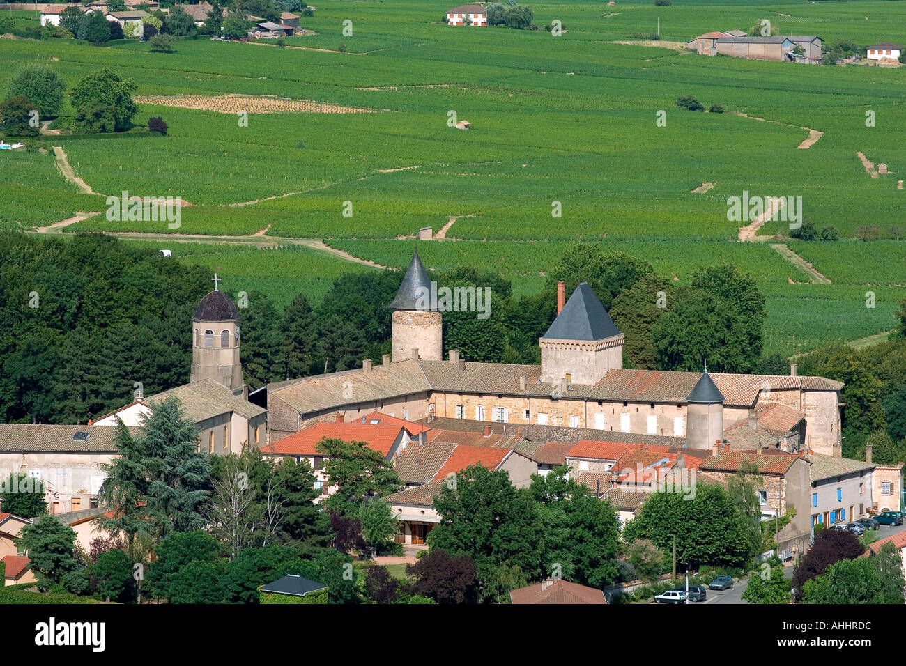'Saint-Lager" Castillo y viñedos Beaujolais vino país Francia Foto de stock