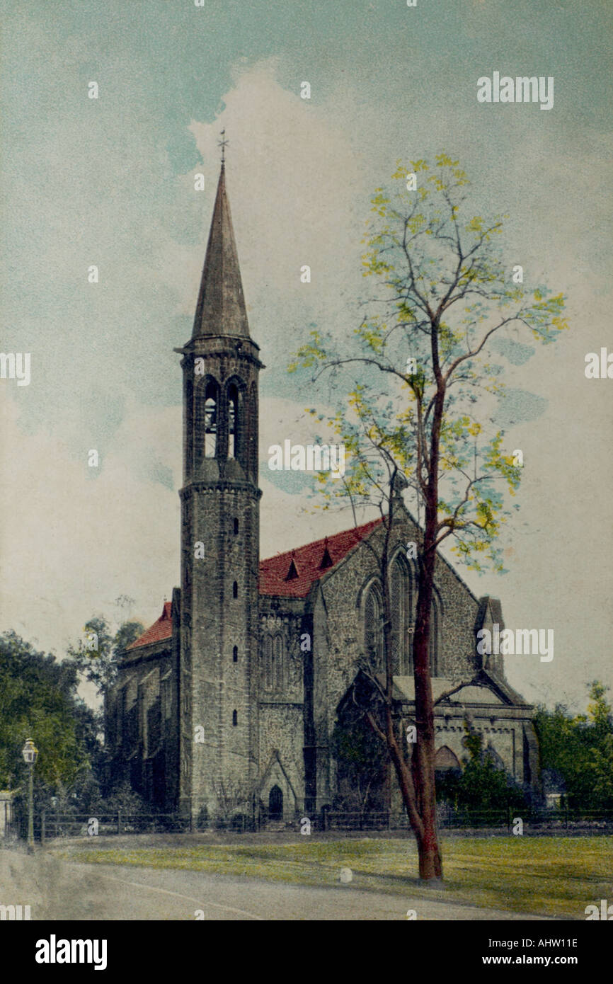 Litografía antigua ilustración de St Pauls Iglesia india Pune Pune, India Foto de stock