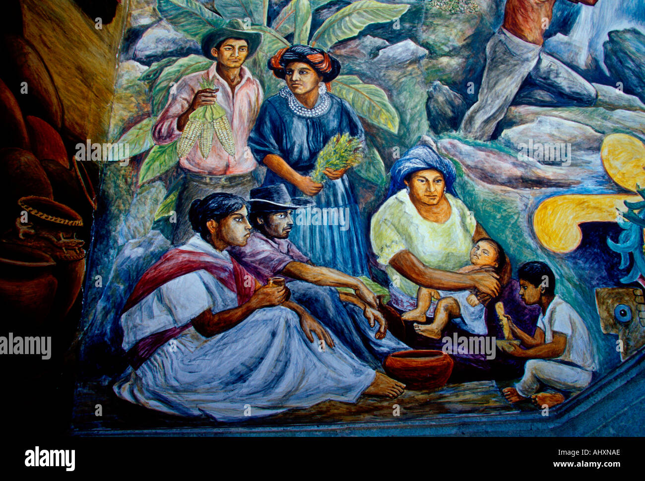 Mural, comida de familia Zapoteca, Arturo