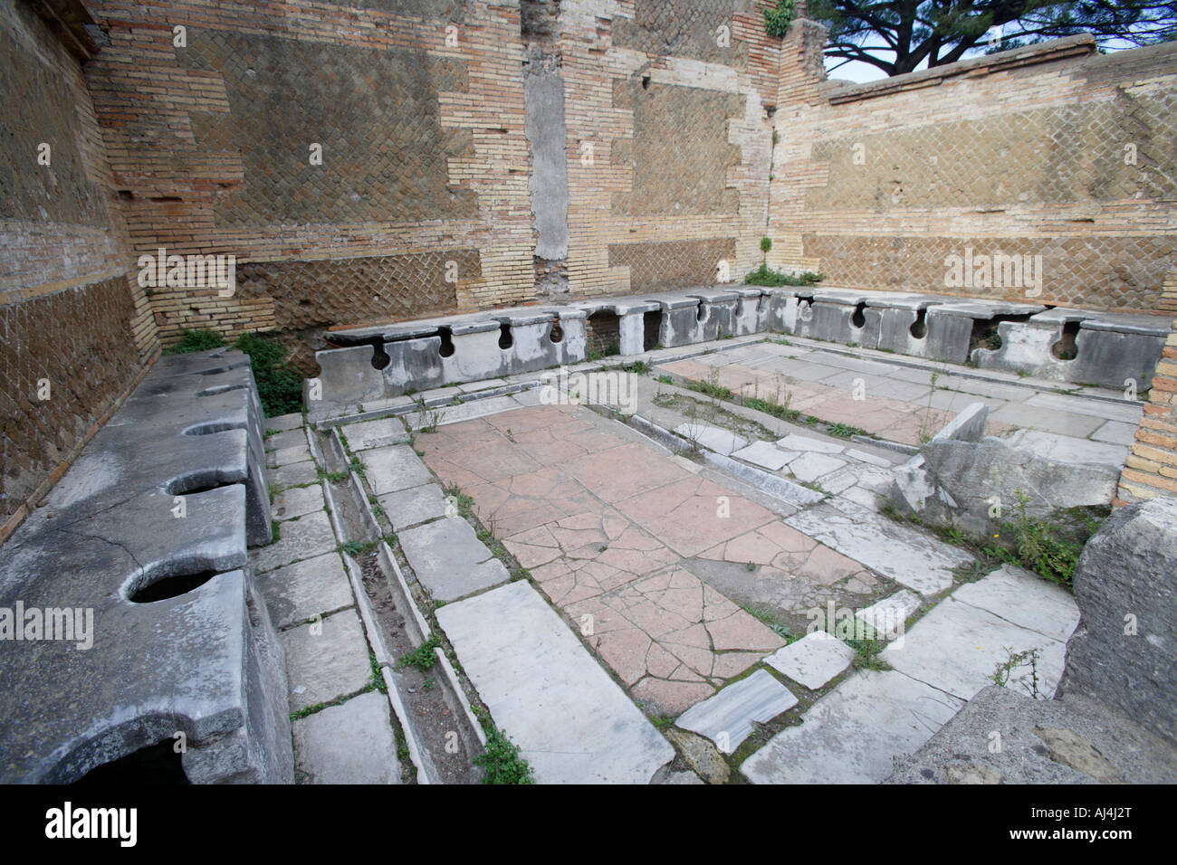 Las letrinas públicas en el antiguo puerto romano de Ostia Antica