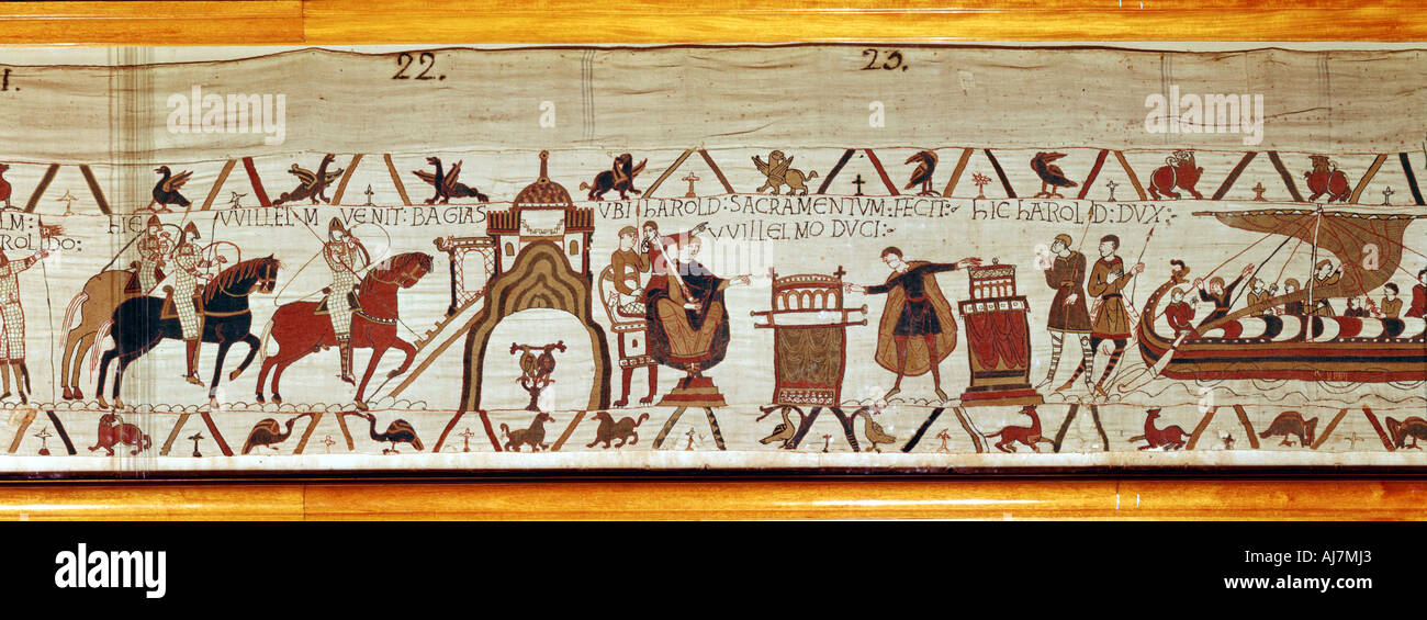 Bayeux Tapestry, 1070s. Artista: Desconocido Foto de stock