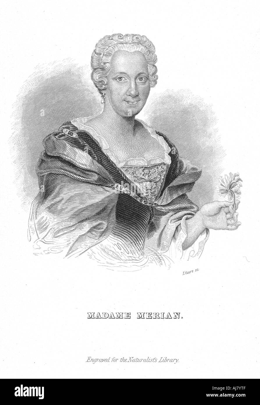Maria Sibylla Merian, el naturalista alemán y pintor de flores. Artista: William Home Lizars Foto de stock