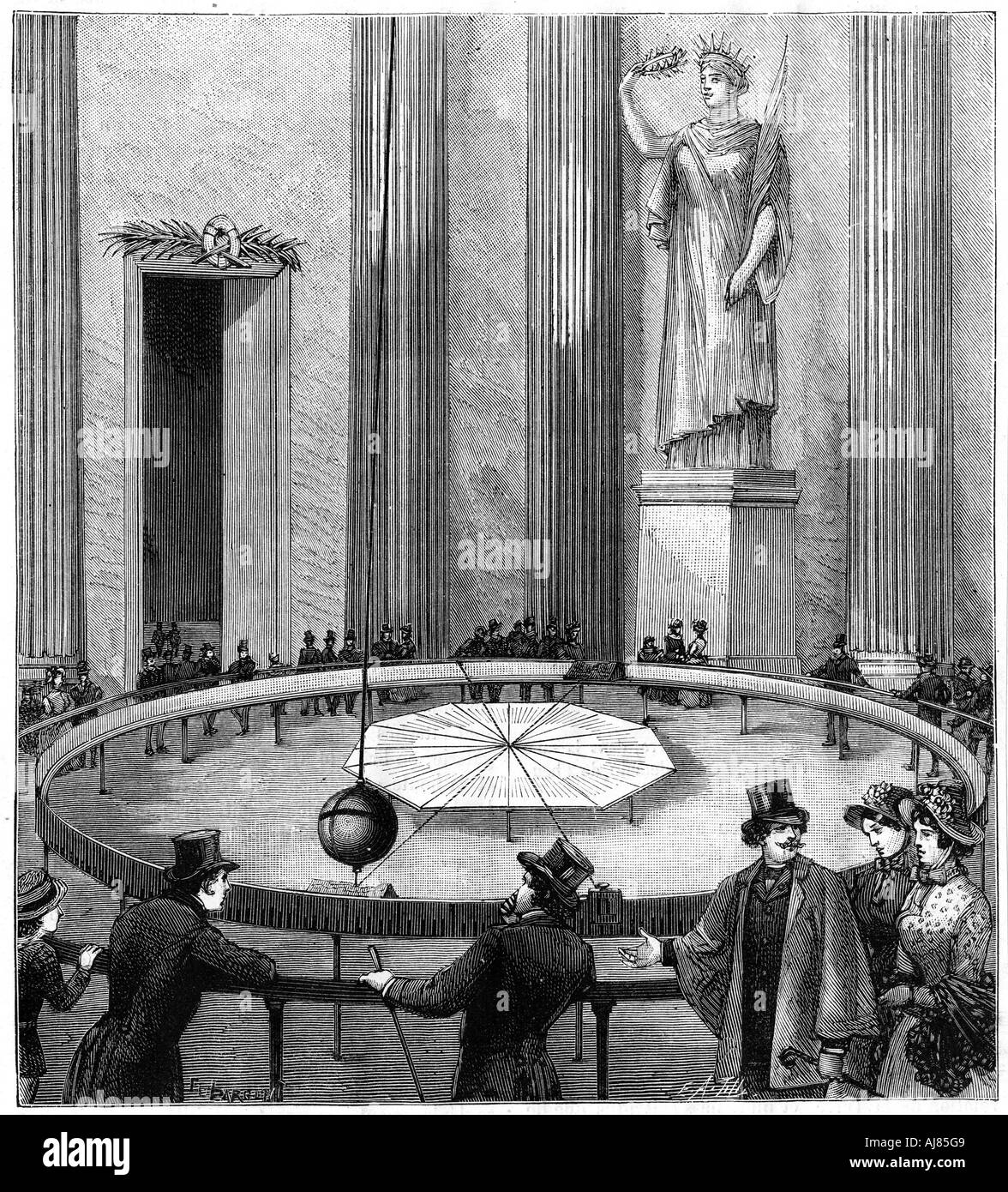Usando su péndulo de Foucault para demostrar la rotación de la tierra, París, 1851 (1887). Artista: Desconocido Foto de stock