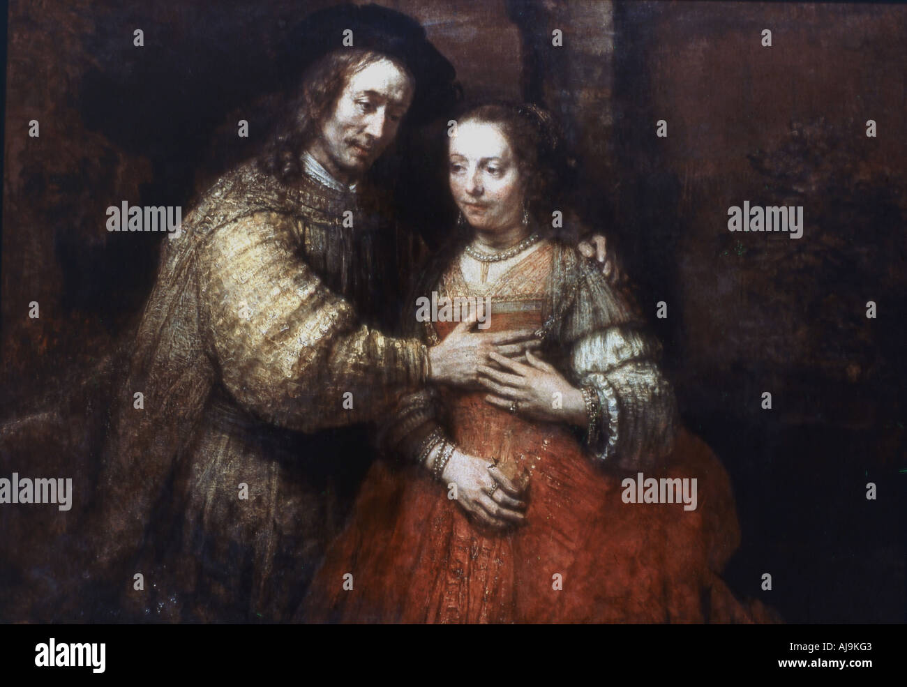 "La novia judía", (la amorosa pareja), 1667. Artista: Rembrandt Harmensz van Rijn Foto de stock