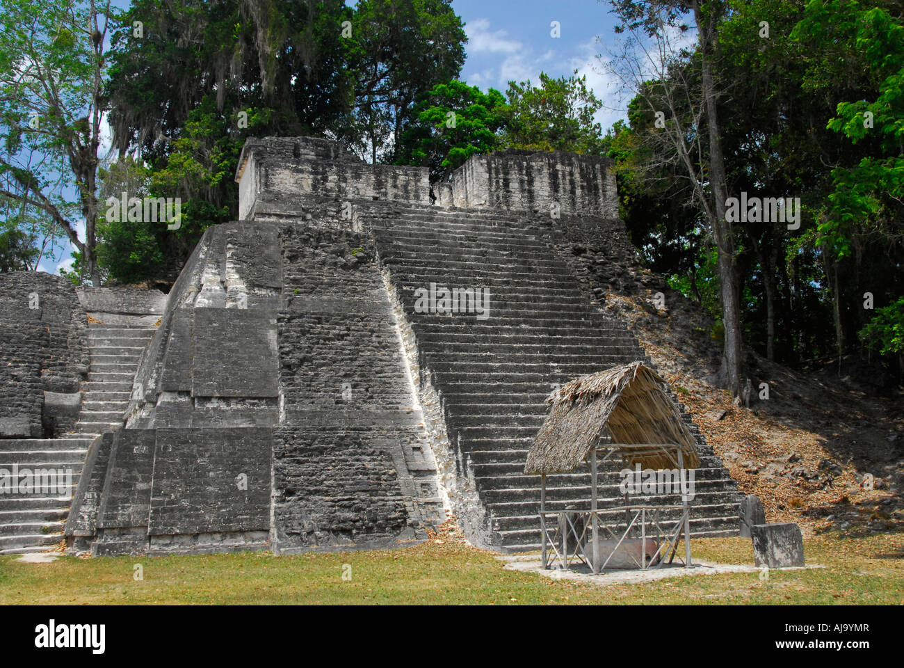 La Gran Plaza y la Acrópolis Norte en Tikal, Guatemala Foto de stock