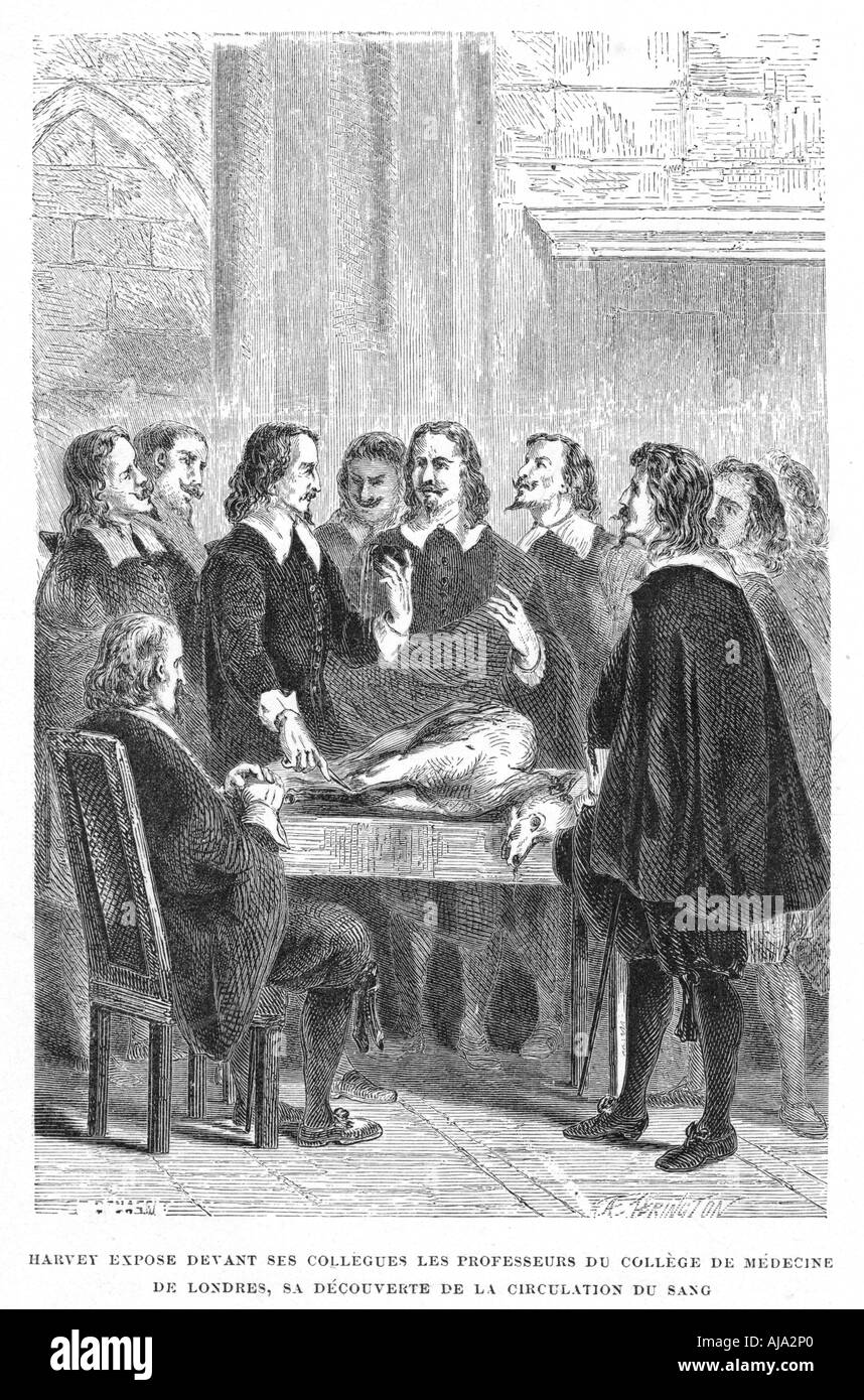 Harvey demostrando la circulación de la sangre en el Colegio de Médicos, c1628 (1870). Artista