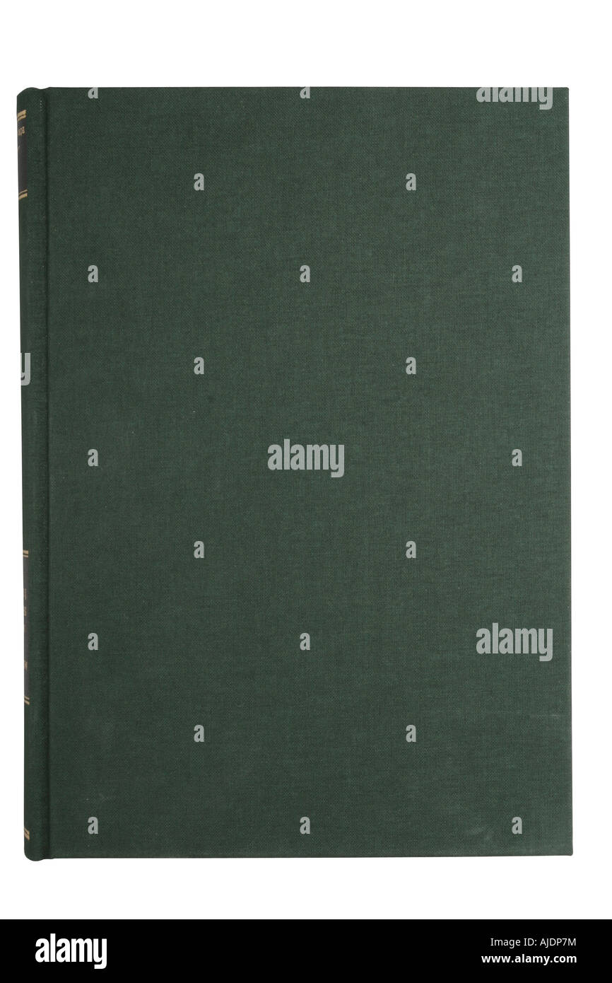 Portada del libro verde en blanco aislado en blanco con trazado de recorte Foto de stock