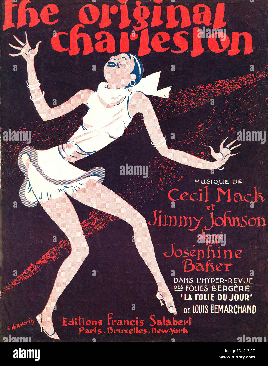 Charleston original 1923 La legendaria Josephine Baker en una cubierta para la hoja de música de baile de Charleston Foto de stock