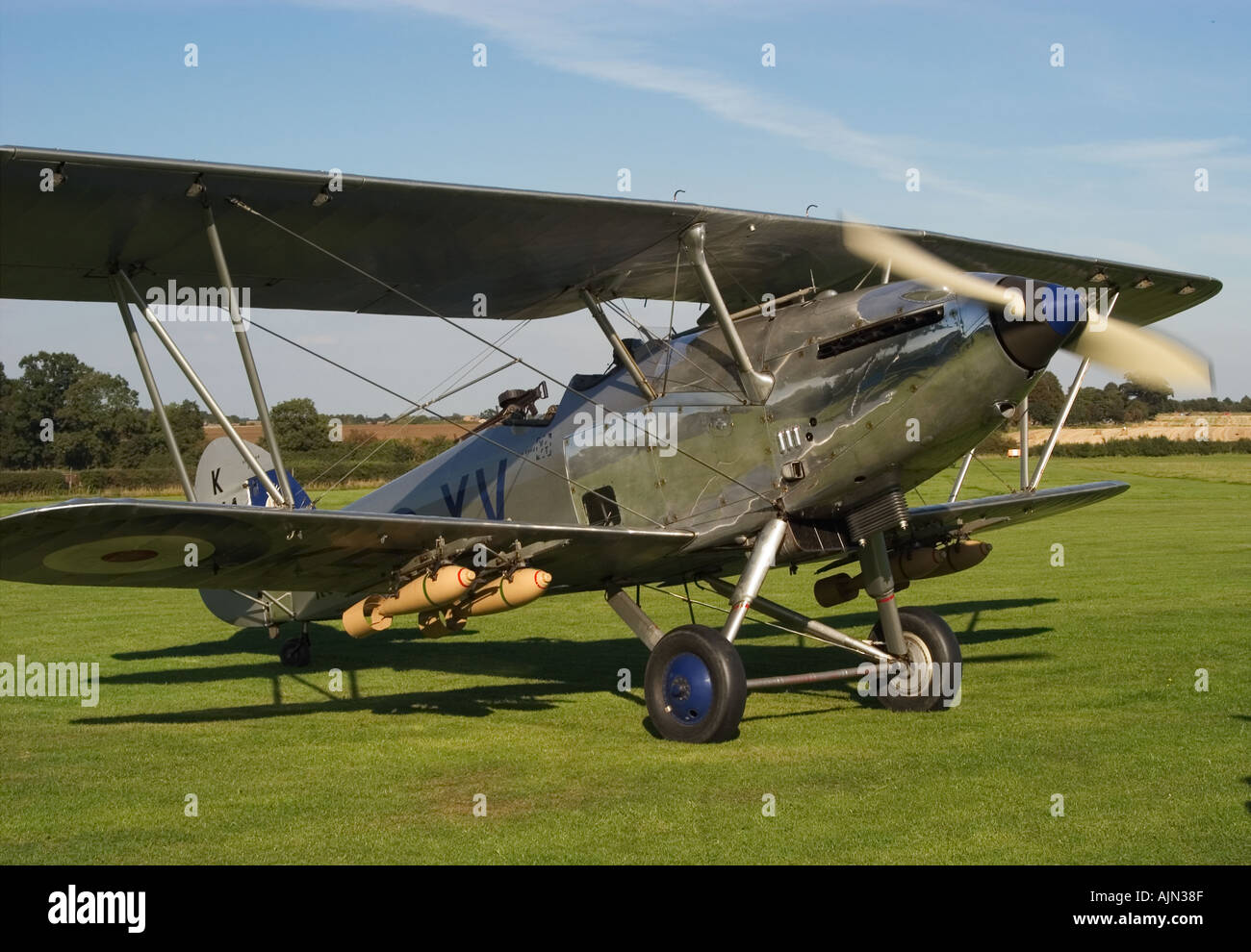 Hawker Hind Bi plano ejecutando antes de despegar Shuttleworth Colección Old Warden Foto de stock
