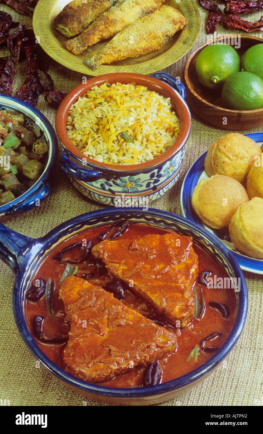 Comida India curry de pescado y arroz Ambot Tik curry Goa. Foto de stock