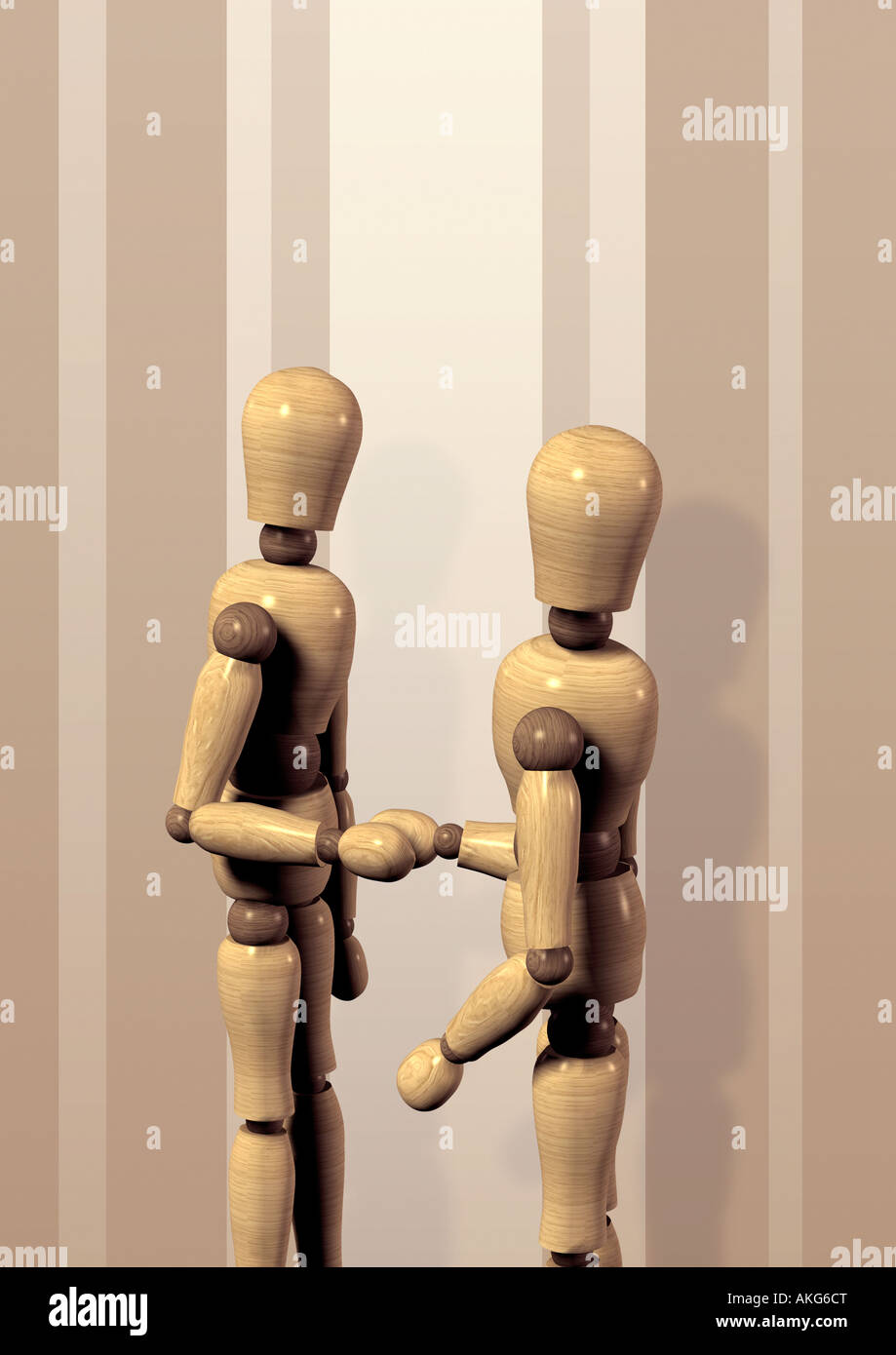 Un apretón de manos, muñecas articulados Gliederpuppen beim Handshake Foto de stock
