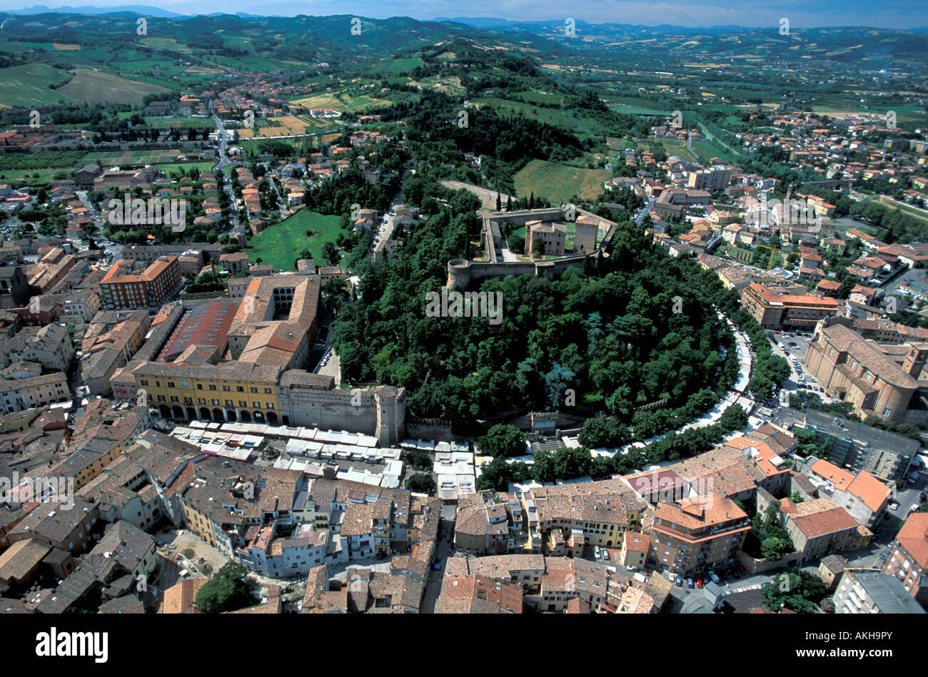 Vista aérea, Cesena, Emilia Romagna, Italia Foto de stock