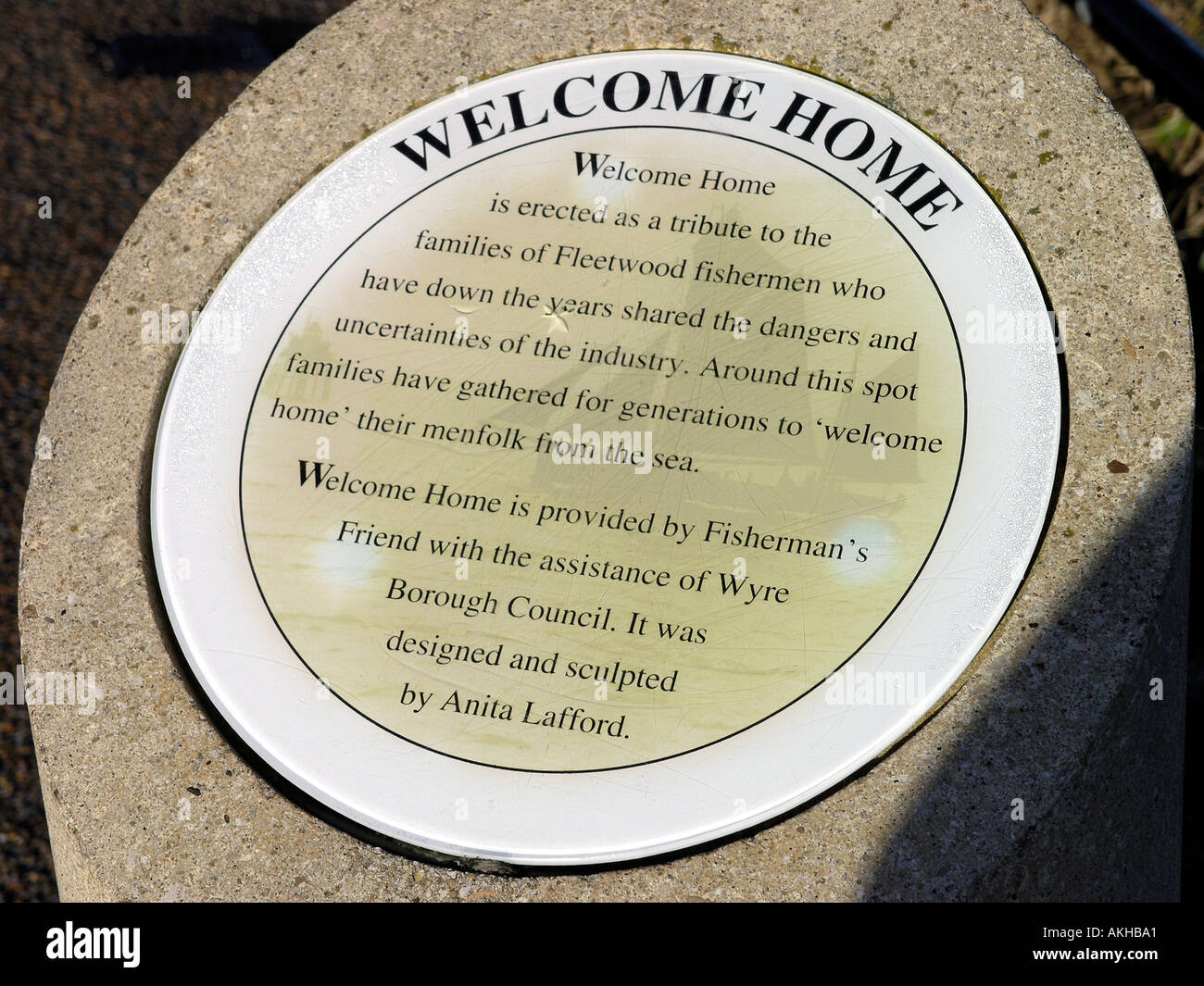 Bienvenido a casa la escultura en la explanada en Fleetwood Lancashire Foto de stock